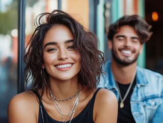 A man and a woman smiling at the camera