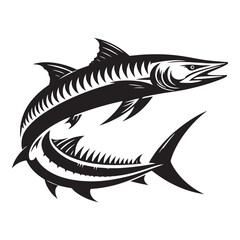 Razor-sharp Barracuda fish silhouette, a marine icon - Barracuda fish illustration - Minimalist Barracuda vector - Fish silhouette
