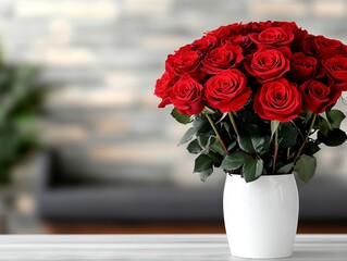Fototapeta premium A vase filled with red roses sitting on a table