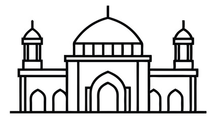 A mosque icon sign line art vector silhouette illustration isolated for photo overlays, t-shirt prints, and flyer poster design 
