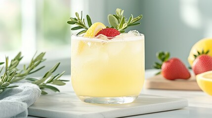 Fototapeta premium Refreshing lemon rosemary cocktail, summer drink recipe