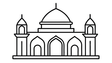 A mosque icon sign line art vector silhouette illustration isolated for photo overlays, t-shirt prints, and flyer poster design 