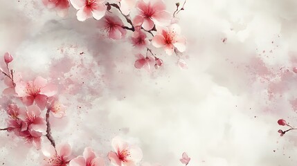 Fototapeta premium Airy cherry blossom floral pattern, hand-painted pastel pink petals drifting over a soft watercolor wash, delicate floating elements, seamless springtime elegance,