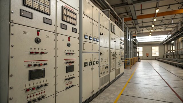 High-Resolution Industrial Electrical Switchgear Substation Power Plant Photography - 50MP Image