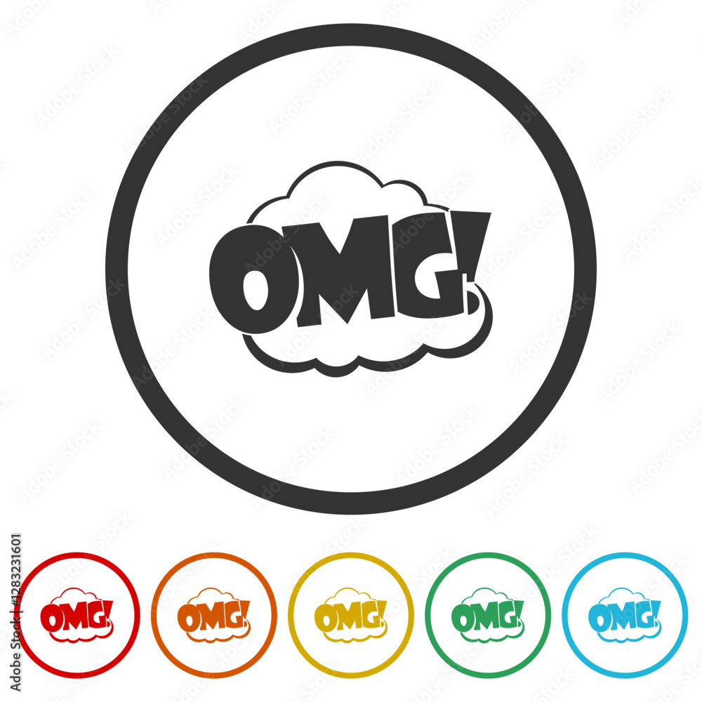 Poster omg icon. set icons in color circle buttons