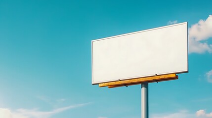 Fototapeta premium Blank Advertising Billboard Against a Clear Blue Sky with Fluffy White Clouds in the Background