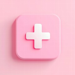 Fototapeta premium Healthcare Icon: A soft pink square with a white medical cross symbol, representing healthcare and medical assistance