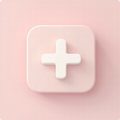 Fototapeta premium Pink Add Icon: A soft, pastel pink icon of an add symbol with a white plus sign on a gradient background, symbolizing addition, positivity, and new beginnings.