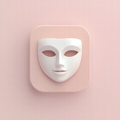 Mask of Drama: A minimalistic, photorealistic portrayal of a classic theatrical mask, its features delicately sculpted, presented in a clean, studio-style setting.
