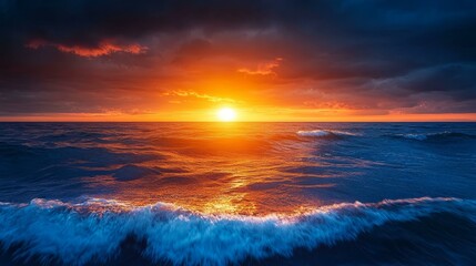 Sunset over the Ocean Waves of Golden Hues