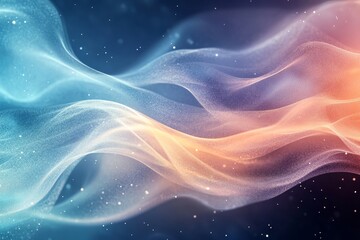 abstract swirling smoke-like waves in shades of blue and orange, creating a sense of movement and energy