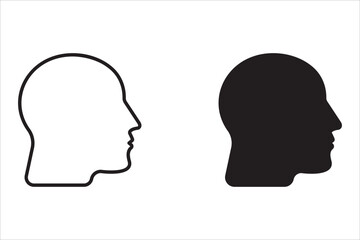 Human head profile icon. Black shadow, silhouette of a person's face, black and white avatar of a person. Head outline.
