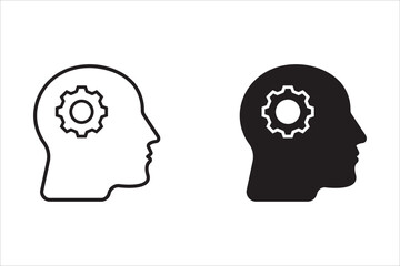 Man head mind thinking icon. Human with gear icon simple creative work vector illustration. think concept design, Knowledge icon, Intellect. Brainstorm
