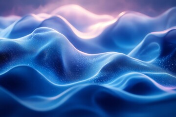 an abstract landscape of flowing blue waves and a dreamy atmosphere, evoking a sense of tranquility and depth
