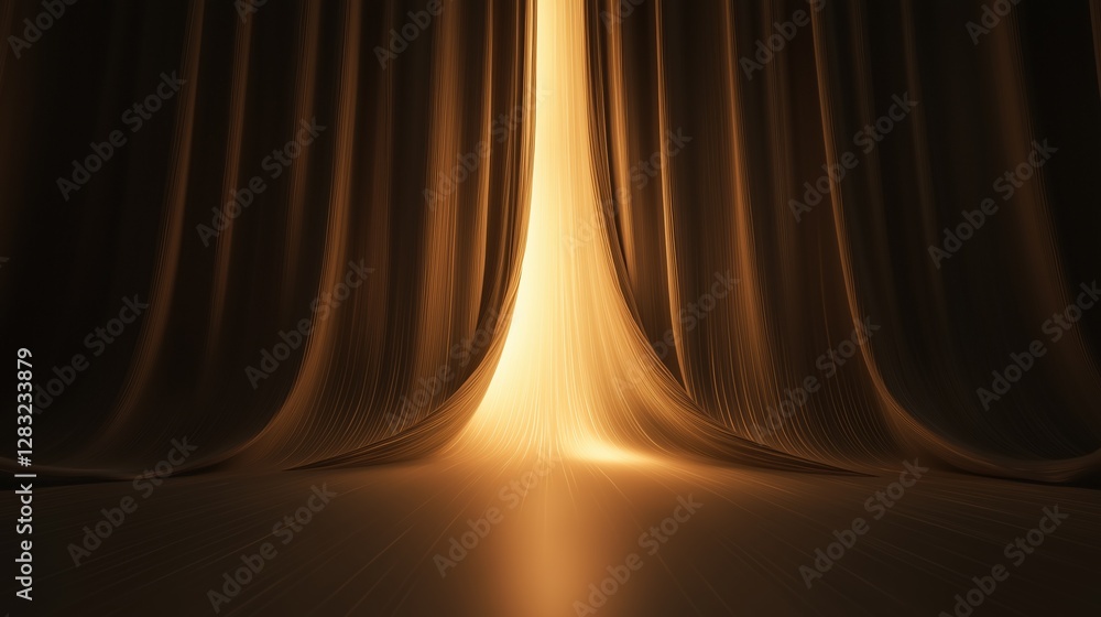 Poster digital illustration of a stage with two curtains on either side. the curtains are dark brown in col