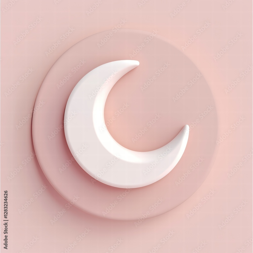 Poster celestial minimalism: a serene and abstract 3d rendering showcasing a pristine white crescent moon, 