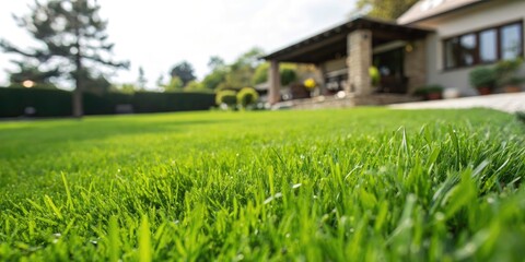 Lush Green Lawn, Smooth Grass, High Depth of Field Background Image - Perfect for Landscaping & Garden Designs