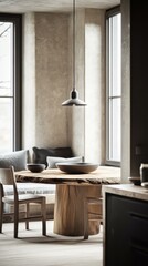 Rustic Modern Dining Area with Wooden Table