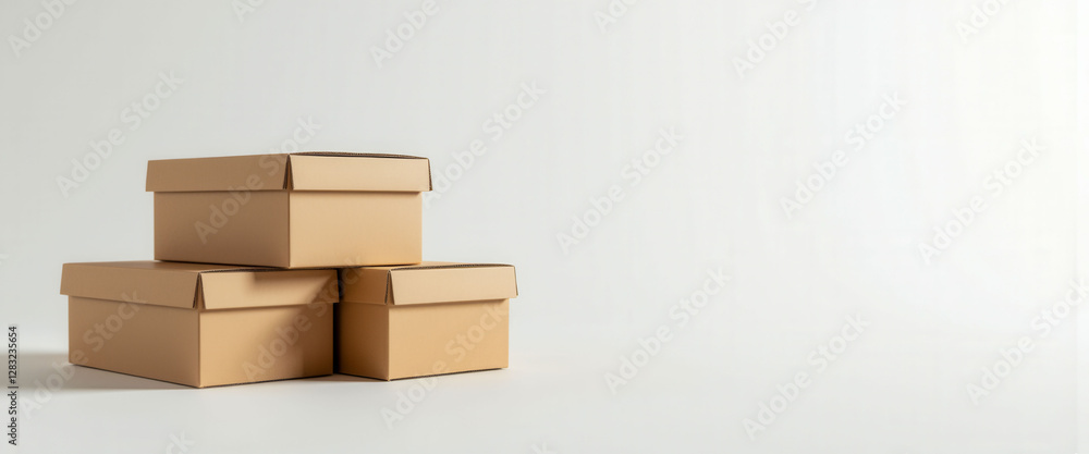 Poster a stack of cardboard boxes with one of them being upside down. the boxes are all different sizes and