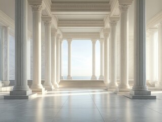 Obraz premium A legislative hall with towering columns framing the entrance. Featuring authority and timelessness