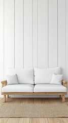 Modern White Living Room with Wooden Furniture