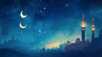 The Illuminated City Beneath a Starry Moonlit Night Sky