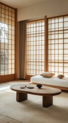 Minimalist Wooden Coffee Table in Japanese Room