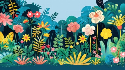 Obraz premium Vibrant Tropical Paradise: A Lush Floral Illustration