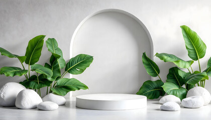  lush green tropical leaves podium background beauty cosmetics sale