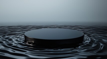 3d rendering of a round, black object floating on the surface of a body of water. the object appears to be floating in the center of the image, with ripples around it.