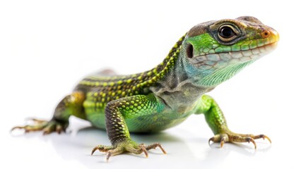 Obraz premium Green Lizard on White Background