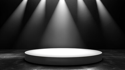 Empty Stage with Spotlight and Circular Platform