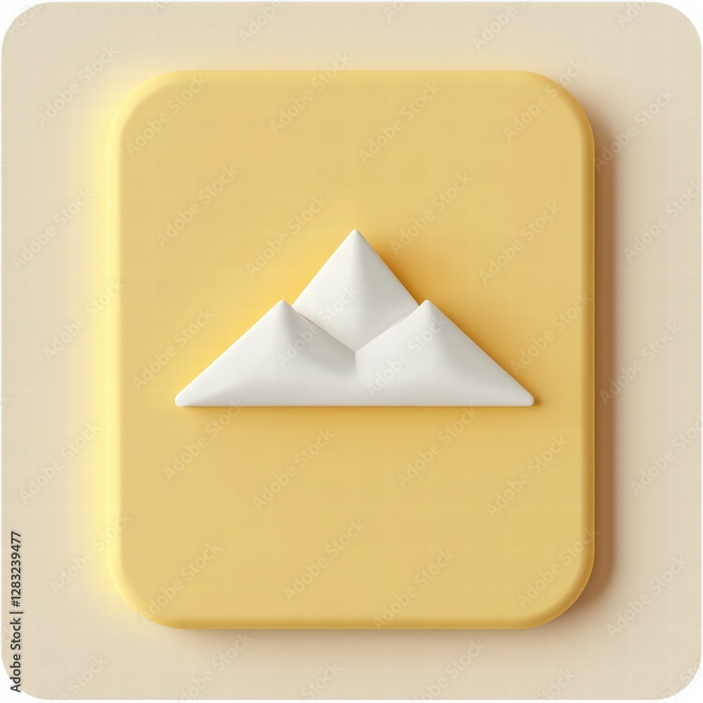 Poster mountain icon: 3d rendered mountain range icon on a soft yellow background, perfect for web design a