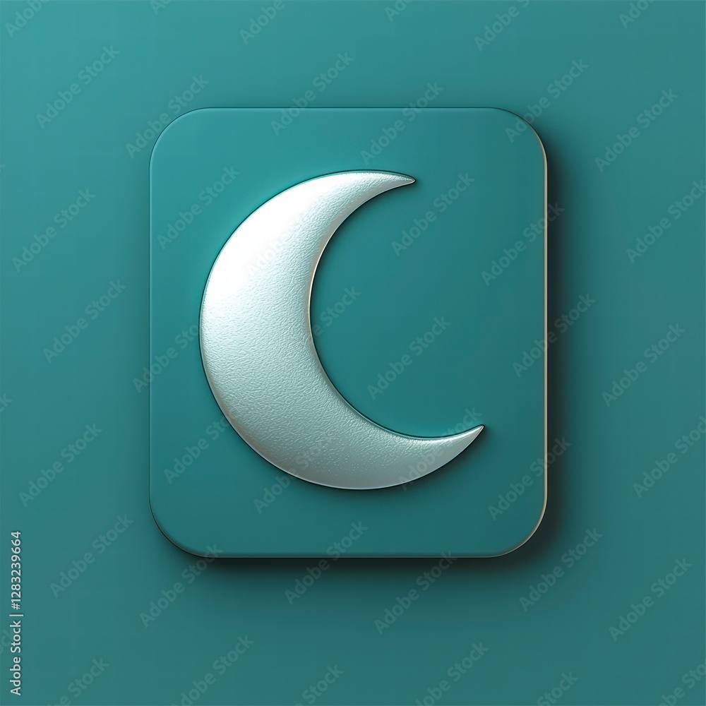 Poster celestial symbolism: a minimalistic design featuring a crescent moon icon in a modern, clean style, 
