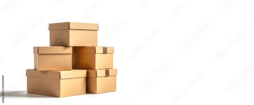Poster a stack of cardboard boxes with one of them being upside down. the boxes are all different sizes and
