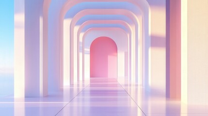 Pastel Pink and White Archway Corridor Design