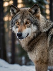 Fototapeta premium a wild wolf in a cold forest 