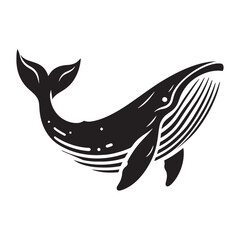 Serene Blue Whale silhouette, symbolizing peace and ocean depth - Blue Whale illustration - Minimalist Blue Whale vector - Fish silhouette
