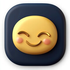 Fototapeta premium Cheerful Emoji Icon: A stylized 3D emoji icon on a dark blue square, radiating happiness and positivity with a joyful smile. The icon design is clean and modern.