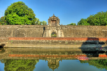 The fortification walls of the old city of Intramuros in the capital of the Philippines, Manila