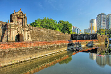 The fortification walls of the old city of Intramuros in the capital of the Philippines, Manila