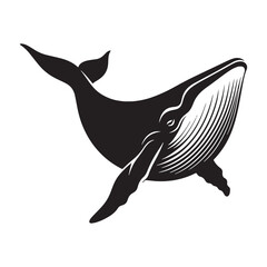 Giant Blue Whale silhouette, emphasizing size and wonder - Blue Whale illustration - Minimalist Blue Whale vector - Fish silhouette
