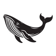 Gliding Blue Whale silhouette, full of movement and depth - Blue Whale illustration - Minimalist Blue Whale vector - Fish silhouette
