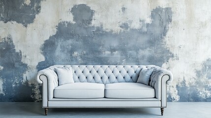 Vintage Light Gray Sofa Against a Distressed Concrete Wall