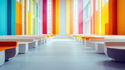 Fototapeta premium A legislative hall with vibrant colors and flexible seating. Featuring diversity and openness