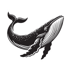Dynamic Blue Whale silhouette, embodying power and grace - Blue Whale illustration - Minimalist Blue Whale vector - Fish silhouette
