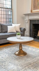 Living Room with Marble Coffee Table and Rug