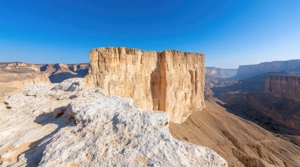 Fototapeta premium Desert mountain peak vista, sunny day, valley view, travel