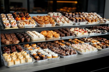 A beautiful Valentine's Day sweet treats display, heart-shaped chocolates and pastries.