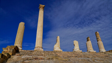 L'area archeologica di Uthina con l'imponente anfiteatro e i resti dell'antica città Romana,...